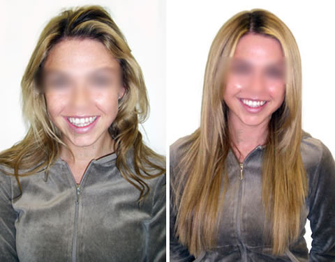 Hair extensions before and after