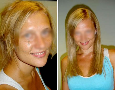 Hair extensions before and after